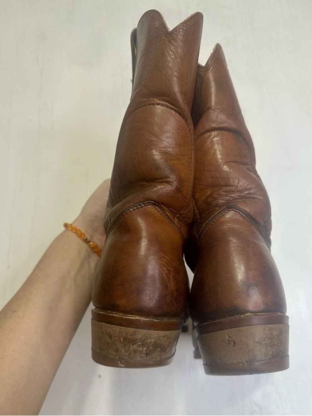 Vintage 1990’s Brown Leather Western Biltrite Sole Cowboy Ranch Boots Men 8D - Picture 9 of 16